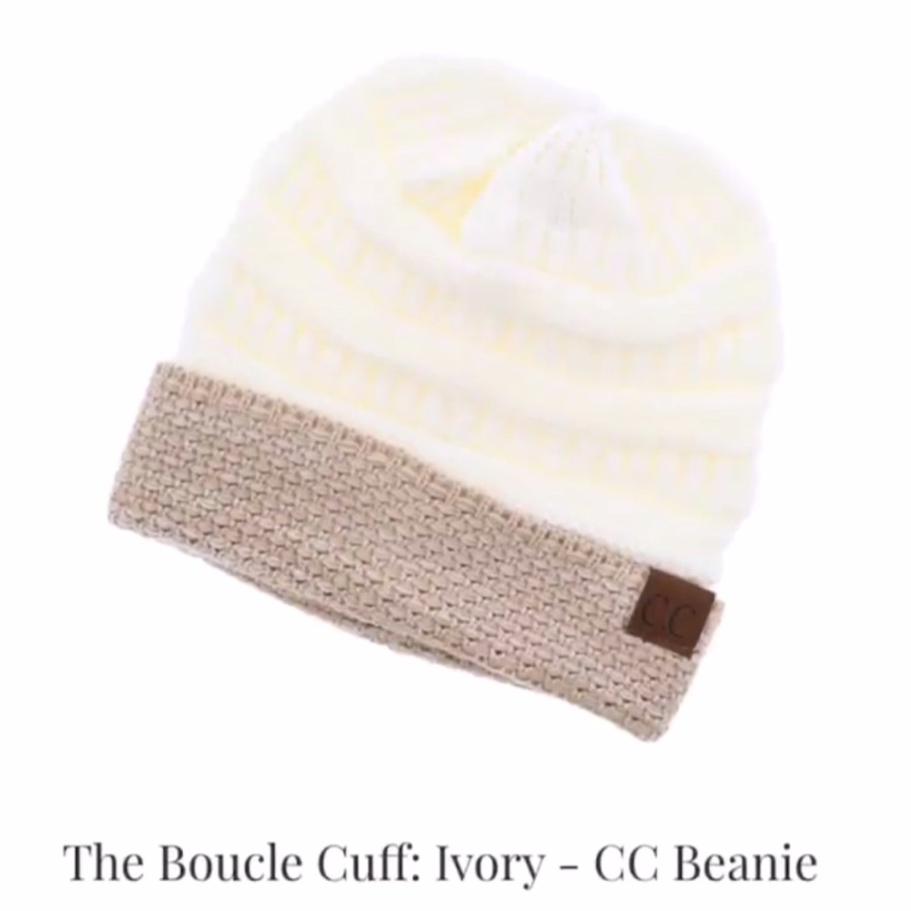 C.C beanie in ivory the boucle cuff - winter and fall knit hats